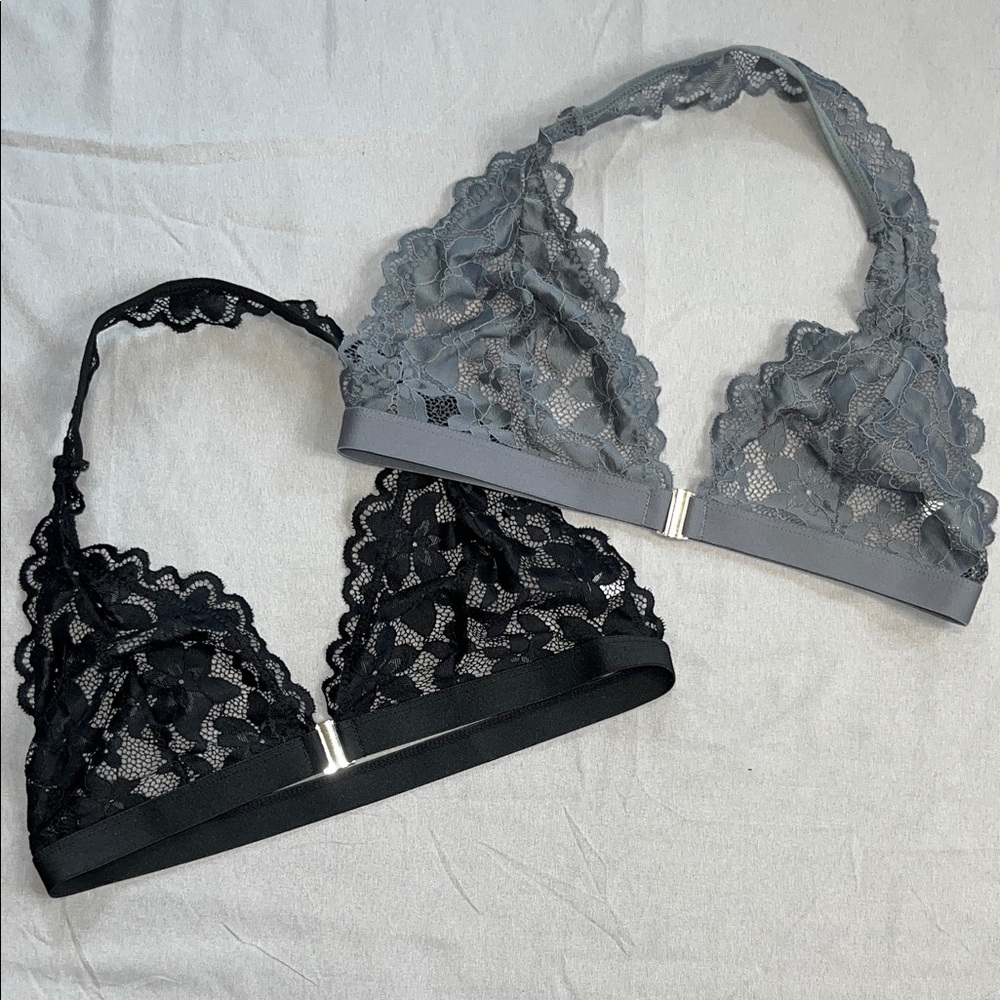 NWOT Elegant Lace Bralette Set - Black and Gray S